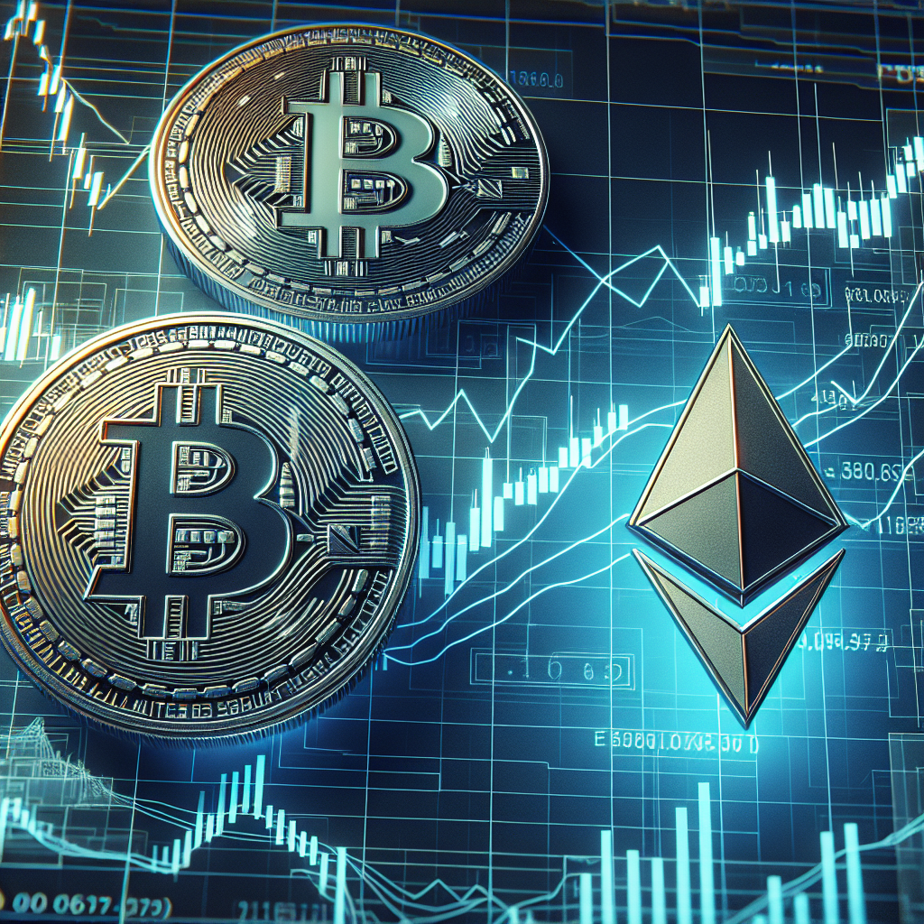 Bitcoin och ethereum med grafer som går upp och ner