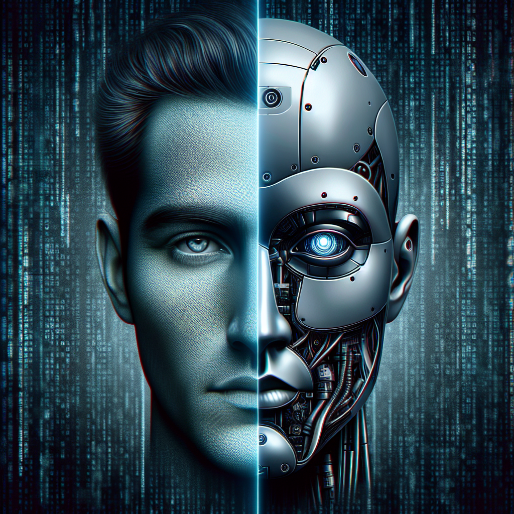 Ansikte av hälften man hälften robot