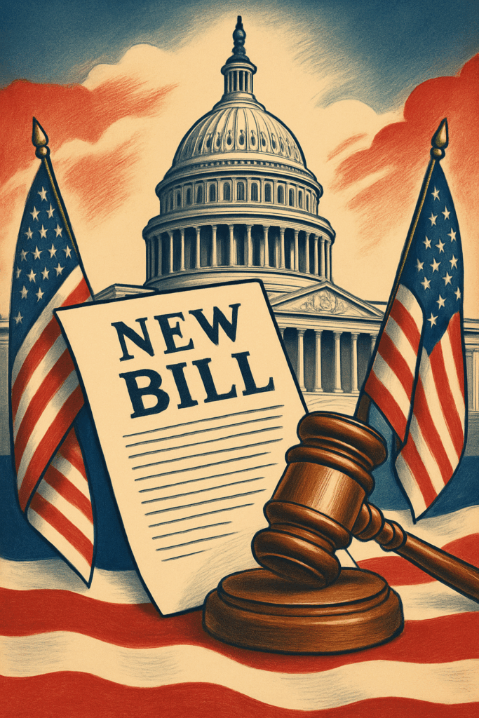 US flags. new bill and the white house